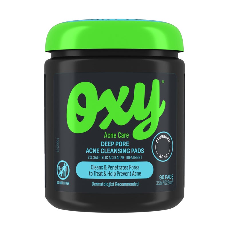 Oxy وسادات تنظيف الوجه لعلاج حب الشباب من أوكسي، قوة قصوى 2% حمض ساليسيليك، علاج حب الشباب العنيد، يقاوم البثور، يقشر، يفتح المسام، يعالج الرؤوس السوداء، موصى به من قبل أطباء الجلد، 90 وسادة - Image 1
