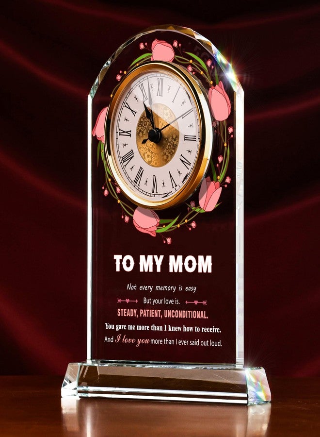 Sttokilly Mom Crystal Clock Gifts from Daughter or Son,Elegant Desk Clock with Base for Christmas Mother‘s Day,Birthday Gift Idea for Mom Who Has Everthing - Image 1