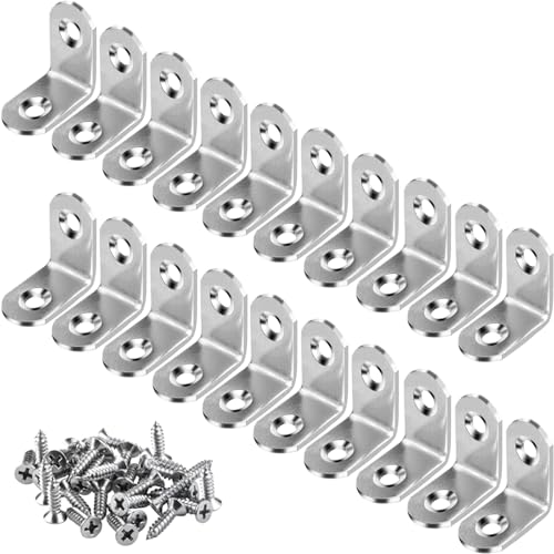 YEWLACA 20pcs L Bracket Corner Brace 30mmx30mm Stainless Steel 90 Degree Joints Right Angle Bracket Metal Fastener for Wood, Cabinet, with Screws - Image 1