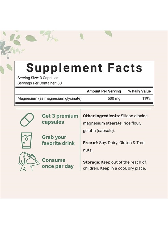 Micro Ingredients مغنيسيوم جليسينات 500 ملغ لكل حصة، 240 كبسولة | شكل عنصر قوي، 100% مخلب، امتصاص عالي | مكمل دعم صحي للعضلات والعظام والمزاج | غير معدّل وراثيًا - Image 2