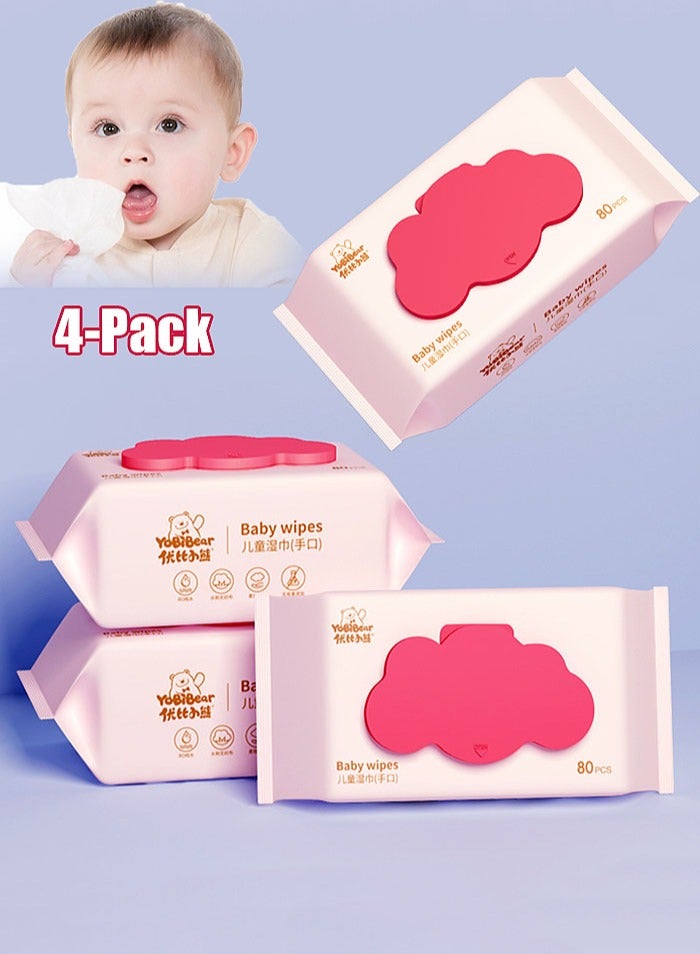 Baby Wipes 80 wipes*4 Packs Cleansing Water Wet Wipes for Babies and Adults 99.9% Purified Multi Purpose Aqua Wipes Ideal for Sensitive Skin and Gentle Baby Care  - Image 1