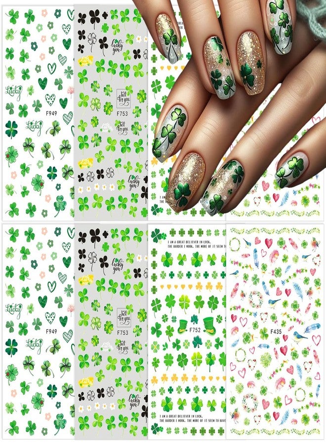 BYJKYEN 8 Sheets St. Patrick's Day Nail Art Stickers Shamrock Nail Decals 3D Self- Adhesive Green Clover Irish Nail Art Design Stickers St Patricks Day Nail Stickers for Nail DIY Decoration Nail Accessories - Image 1