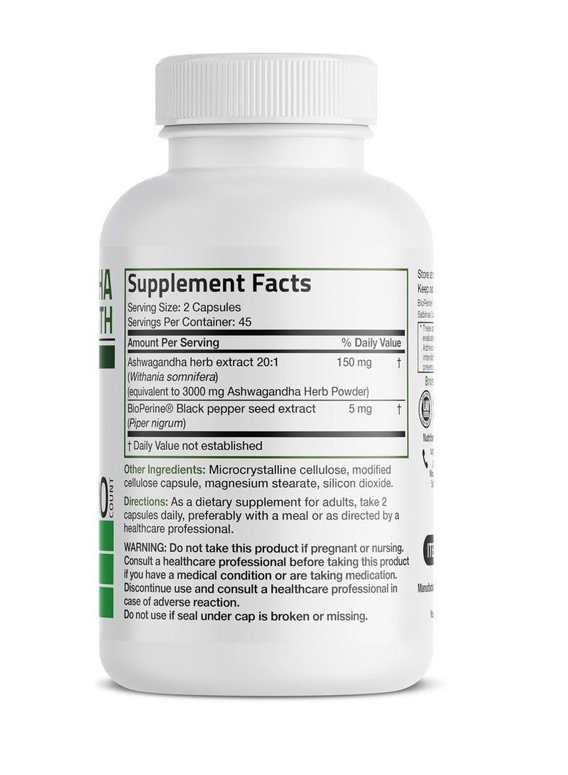 برونسون أشواغاندا قوة إضافية لدعم التوتر والمزاج مع بيوبيرين - تركيبة غير معدلة وراثيًا، 90 كبسولة نباتية - Image 2