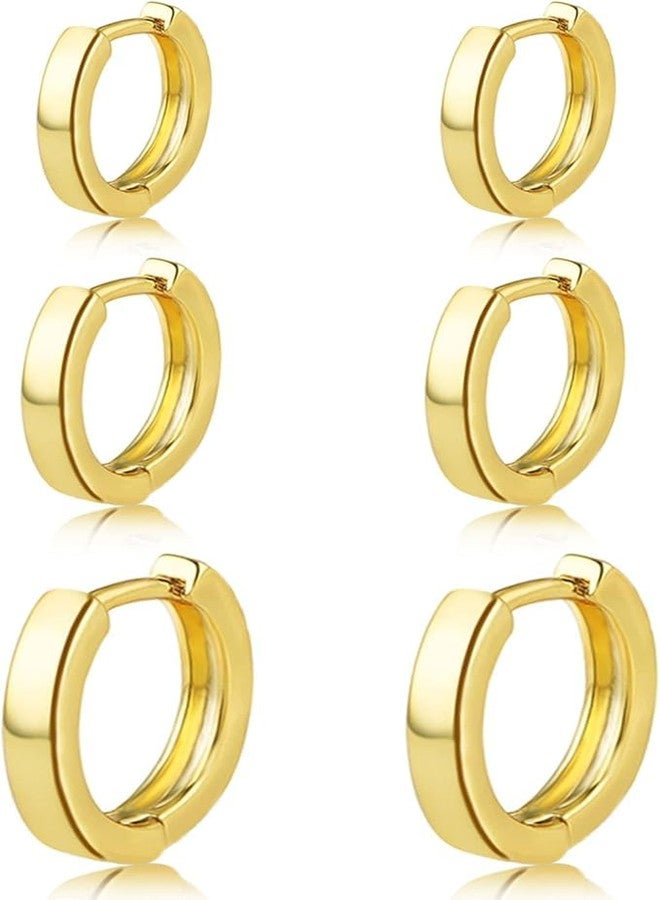 El Regalo 18K Gold Plated Anti-Tarnish Stainless Steel Huggie Hoop Earrings Combo - Set of 3 Pairs | Waterproof Minimalist Baali for Women & Girls | Cartilage & Second Piercing Jewelry - Image 3
