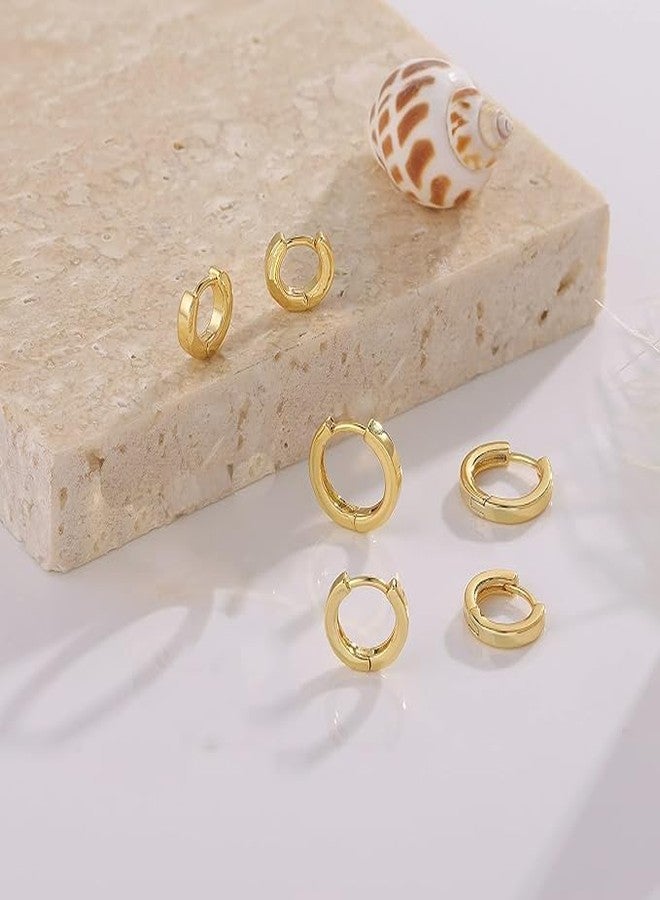 El Regalo 18K Gold Plated Anti-Tarnish Stainless Steel Huggie Hoop Earrings Combo - Set of 3 Pairs | Waterproof Minimalist Baali for Women & Girls | Cartilage & Second Piercing Jewelry - Image 2