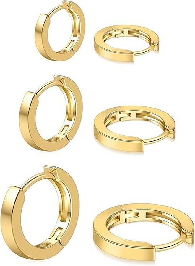 El Regalo 18K Gold Plated Anti-Tarnish Stainless Steel Huggie Hoop Earrings Combo - Set of 3 Pairs | Waterproof Minimalist Baali for Women & Girls | Cartilage & Second Piercing Jewelry - Image 1