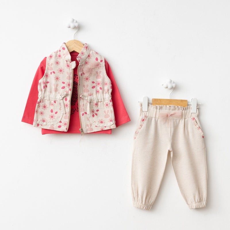 FOR MY BABY Baby Fou Floral Print Vest 3 Piece Set - Image 1
