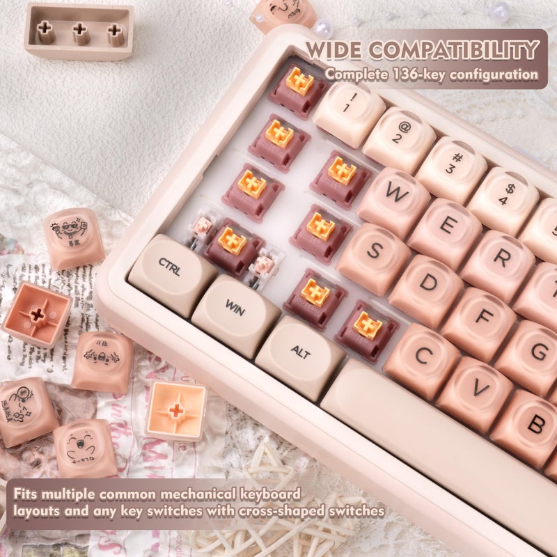GEKUCAP MOA Profile PBT Keycaps, Jelly Keycap Foundation 136 Keys Cute Pink Custom Keycaps for US Layout Cherry Gateron MX Swithes Mechanical Keyboards - Image 5