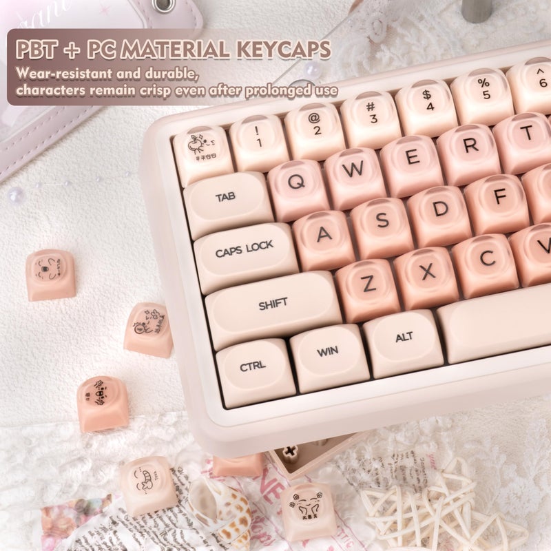 GEKUCAP MOA Profile PBT Keycaps, Jelly Keycap Foundation 136 Keys Cute Pink Custom Keycaps for US Layout Cherry Gateron MX Swithes Mechanical Keyboards - Image 3