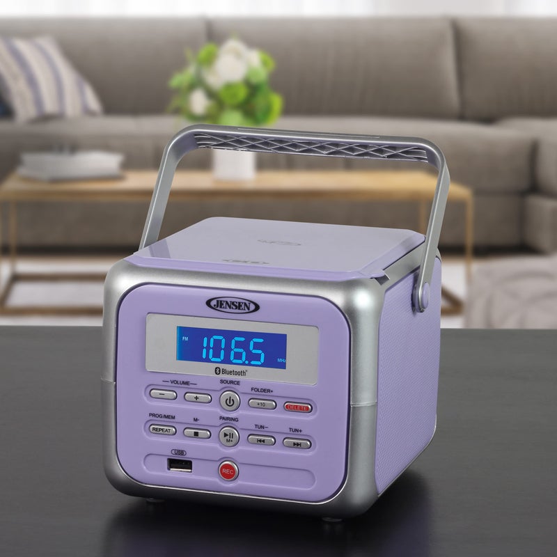 Jensen مشغل أقراص مضغوطة محمول ستيريو Jensen CD-660 مع بلوتوث | راديو FM | USB | مدخل سماعة Aux-in | تشغيل CD-R/RW MP3 | (بنفسجي لافندر) - Image 4