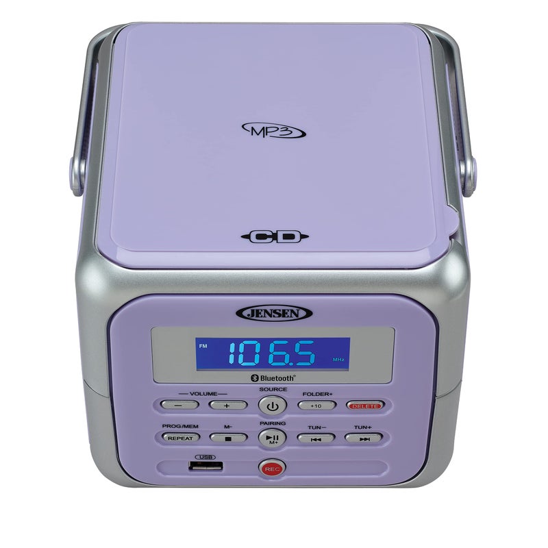 Jensen مشغل أقراص مضغوطة محمول ستيريو Jensen CD-660 مع بلوتوث | راديو FM | USB | مدخل سماعة Aux-in | تشغيل CD-R/RW MP3 | (بنفسجي لافندر) - Image 2