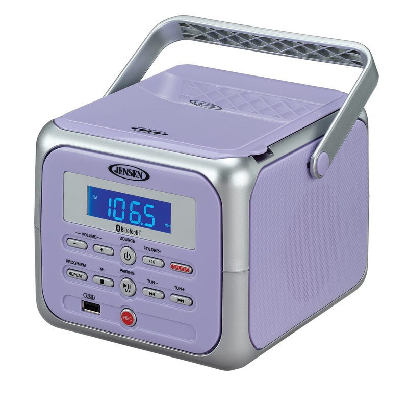 Jensen مشغل أقراص مضغوطة محمول ستيريو Jensen CD-660 مع بلوتوث | راديو FM | USB | مدخل سماعة Aux-in | تشغيل CD-R/RW MP3 | (بنفسجي لافندر) - Image 1