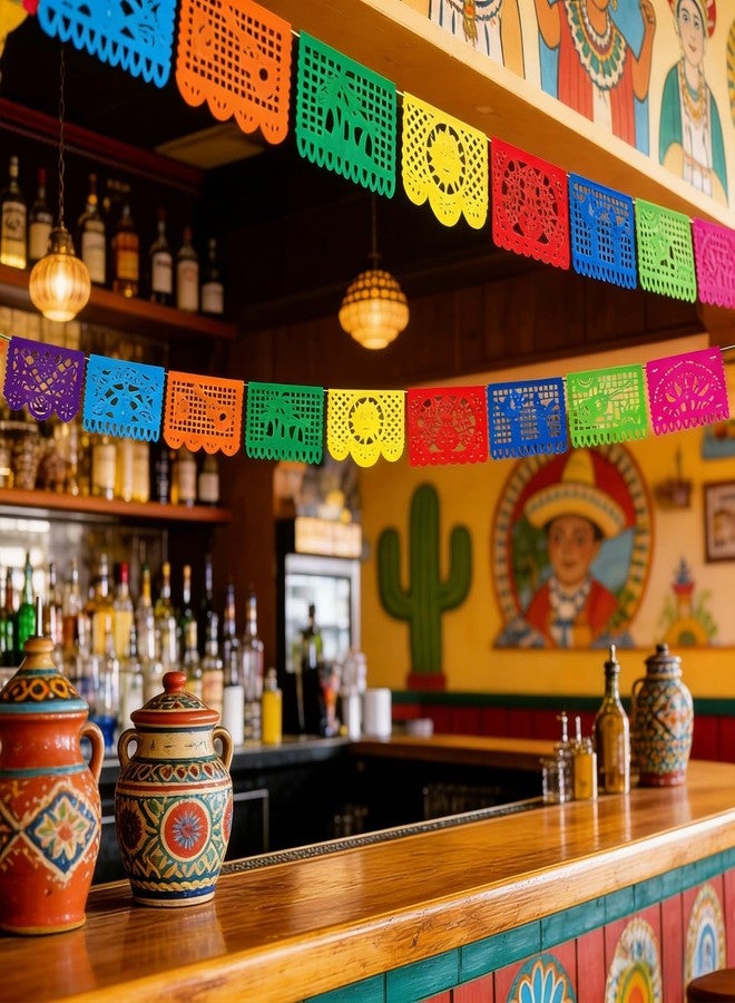 Favuit Mexican Party Decoration, 3 Pack Cinco De Mayo Party Banner 49.2 FT Plastic Papel Picado Fiesta Garland for Dia de los Muertos, Day of the Dead, Mexican Birthday & Halloween Party Supplies (3pcs) - Image 3