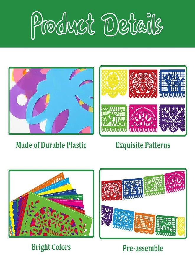 Favuit Mexican Party Decoration, 3 Pack Cinco De Mayo Party Banner 49.2 FT Plastic Papel Picado Fiesta Garland for Dia de los Muertos, Day of the Dead, Mexican Birthday & Halloween Party Supplies (3pcs) - Image 4