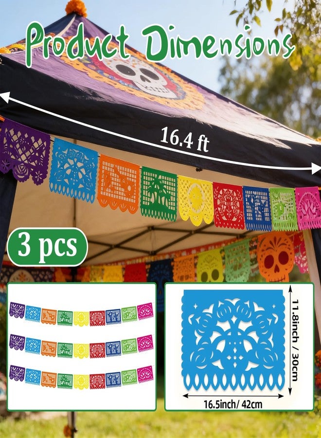Favuit Mexican Party Decoration, 3 Pack Cinco De Mayo Party Banner 49.2 FT Plastic Papel Picado Fiesta Garland for Dia de los Muertos, Day of the Dead, Mexican Birthday & Halloween Party Supplies (3pcs) - Image 5