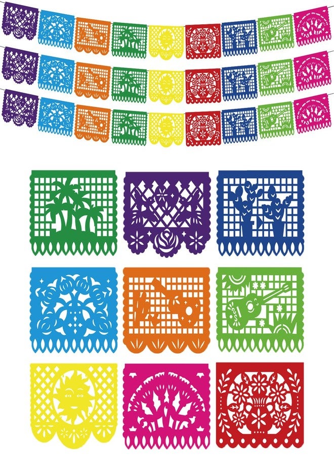 Favuit Mexican Party Decoration, 3 Pack Cinco De Mayo Party Banner 49.2 FT Plastic Papel Picado Fiesta Garland for Dia de los Muertos, Day of the Dead, Mexican Birthday & Halloween Party Supplies (3pcs) - Image 1