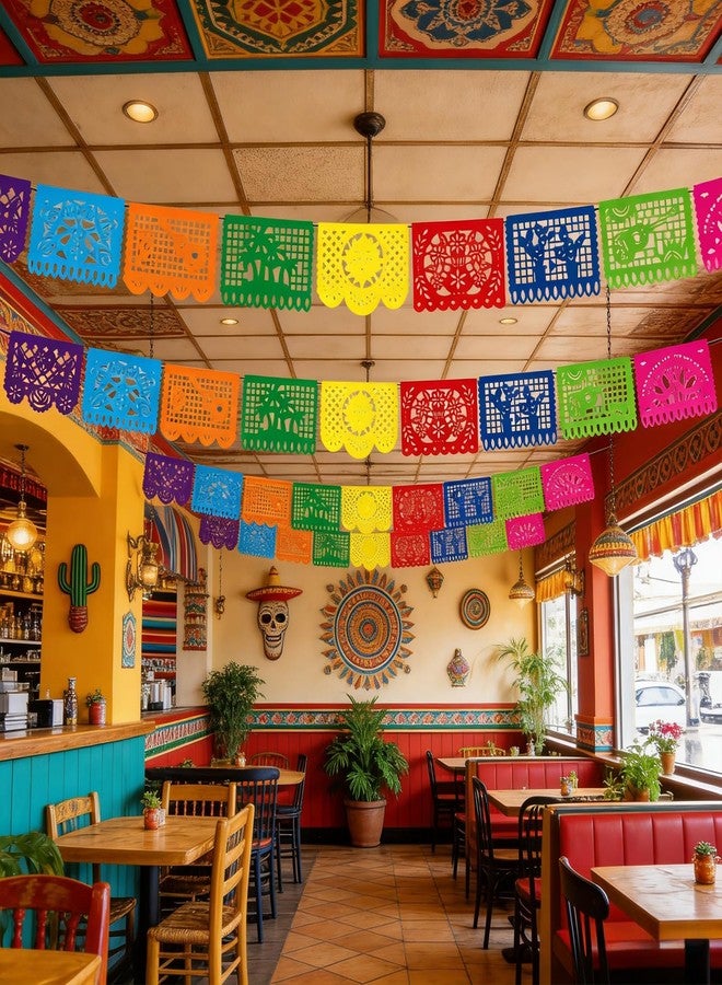 Favuit Mexican Party Decoration, 3 Pack Cinco De Mayo Party Banner 49.2 FT Plastic Papel Picado Fiesta Garland for Dia de los Muertos, Day of the Dead, Mexican Birthday & Halloween Party Supplies (3pcs) - Image 2