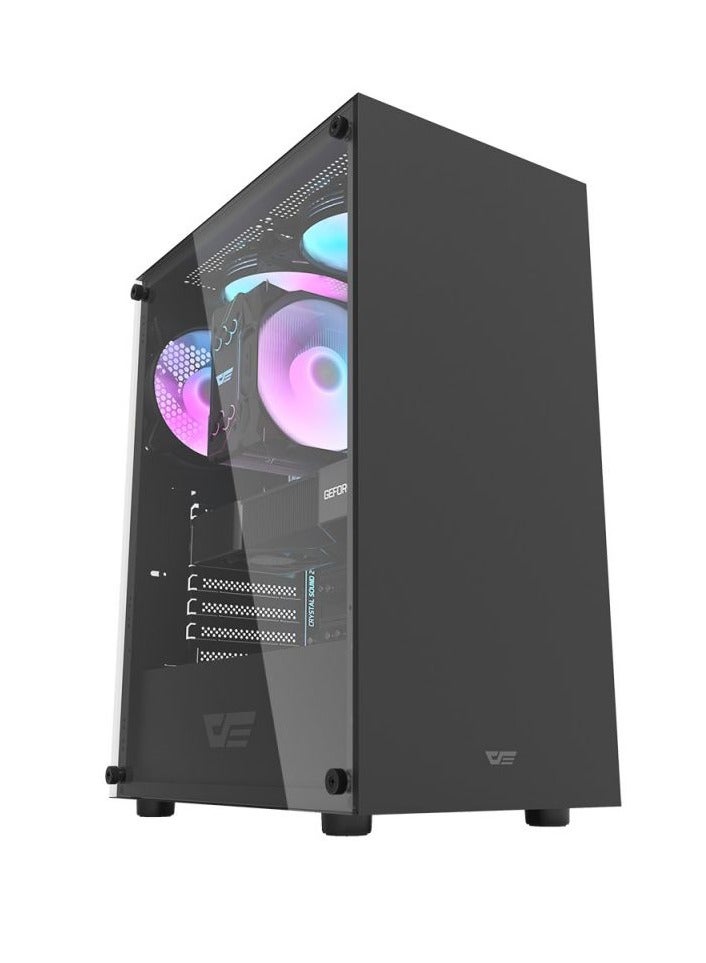 حافظة كمبيوتر الألعاب Darkflash DK100 من الزجاج المقسى ATX/M-ATX/MINI-ITX مع منفذ USB 3.0، و7 فتحات توسيع، و2 محرك أقراص ثابتة/SSD، متوافقة مع حقيبة ألعاب نظام الرادياتير مقاس 120 مم (لا تتضمن مراوح) - Image 1