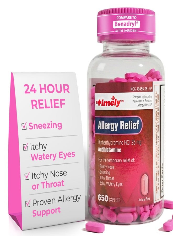 TIME-CAP LABS, INC. TIME-Cap Labs 650 Caplets Diphenhydramine HCl 25mg Allergy Relief – Antihistamine for Adults, Helps Relieve Sneezing, Runny Nose, Itchy Watery Eyes & Itchy Throat - Image 1