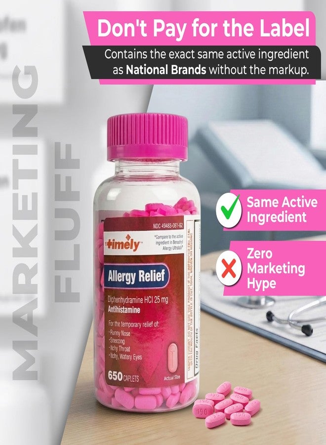 TIME-CAP LABS, INC. TIME-Cap Labs 650 Caplets Diphenhydramine HCl 25mg Allergy Relief – Antihistamine for Adults, Helps Relieve Sneezing, Runny Nose, Itchy Watery Eyes & Itchy Throat - Image 4