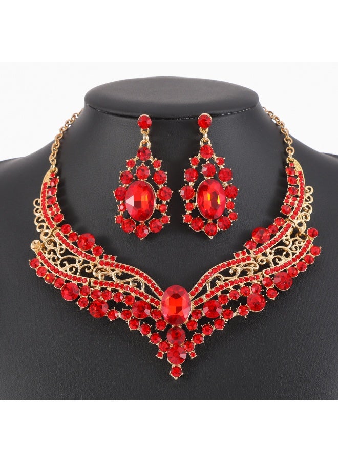 NIBEMINENT European and American Foreign Trade Bridal Jewelry Crystal Earrings and Necklace Set