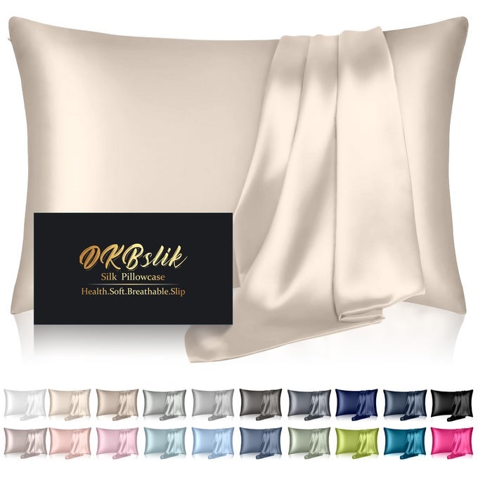 SILK PILLOWCASE FOR HAIR AND SKIN MULBERRY SILK PILLOW CASES KING SIZE ANTI ACNE COOLING BEAUTY SLEEP BOTH SIDES NATURAL SILK SATIN PILLOW CASE COVERS WITH HIDDEN ZIPPER GIFTS FOR WOMEN MEN BEIGE