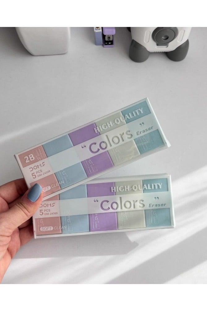 DOMS Plastic Eraser – Pack of 5 Pieces in Assorted Colors, Ideal for School and Office Use - Image 4