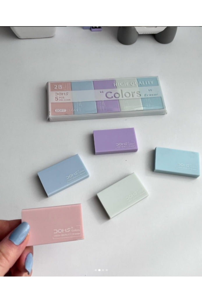 DOMS Plastic Eraser – Pack of 5 Pieces in Assorted Colors, Ideal for School and Office Use - Image 3