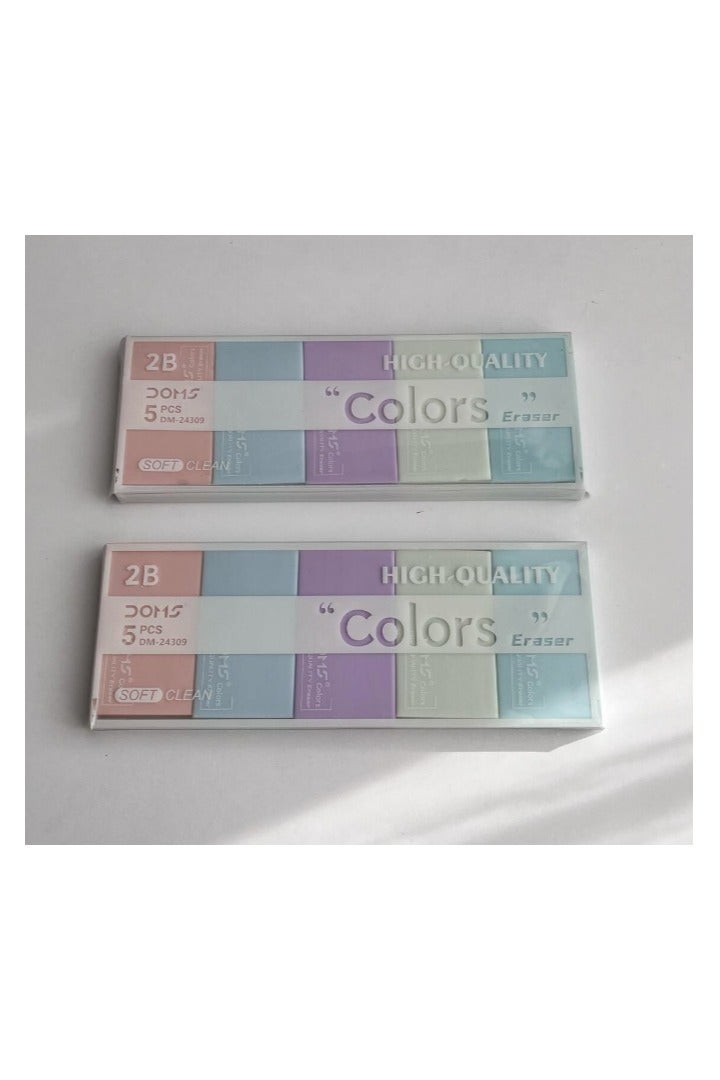 DOMS Plastic Eraser – Pack of 5 Pieces in Assorted Colors, Ideal for School and Office Use - Image 2