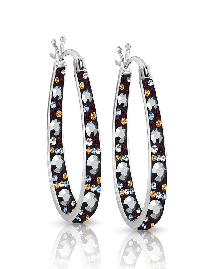 Savlano 14K Gold Plated Inside Out Crystal, Pearl Hoop Earrings- Oval Shape Earrings for Women Comes with Gift Box - Image 1