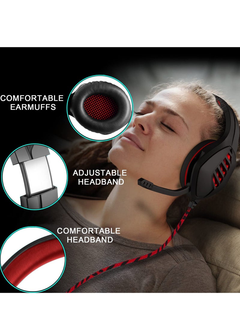 Gaming Headset for PS4, PS5, Xbox One, Switch, and PC - Features Noise-Canceling Microphone and Deep Bass Stereo Sound (Black & Red) - Image 4