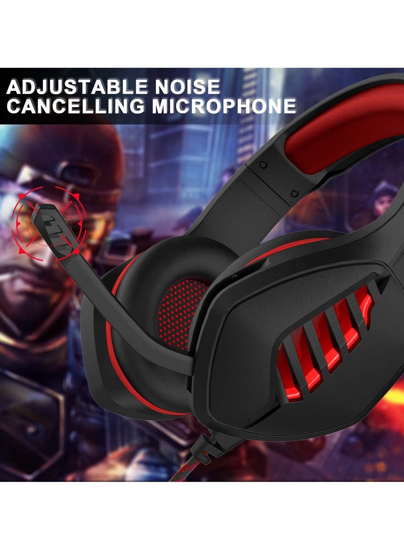 Gaming Headset for PS4, PS5, Xbox One, Switch, and PC - Features Noise-Canceling Microphone and Deep Bass Stereo Sound (Black & Red) - Image 3