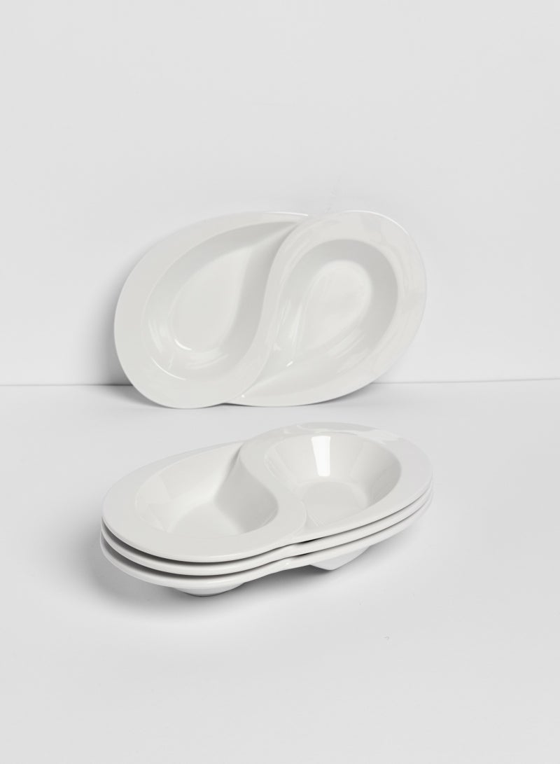 ماستر جولد مجموعة من 4 أطباق مقسمة مصنوعة من الميلامين مع 2 أقسام لون الابيض مقاومة للكسر | صحن مقسم مثالي لتقديم المكسرات والحلويات والصلصات و الكاتشاب و الصوصات للمطاعم و المنازل (25سم*15سم) - Image 1