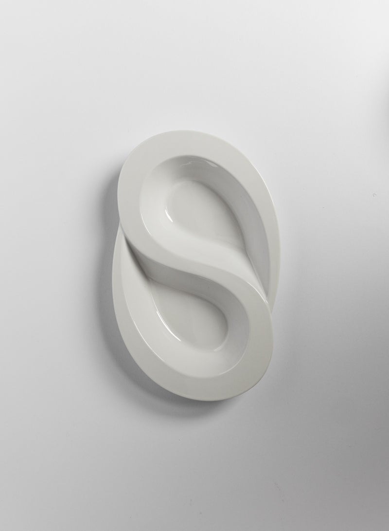 ماستر جولد مجموعة من 4 أطباق مقسمة مصنوعة من الميلامين مع 2 أقسام لون الابيض مقاومة للكسر | صحن مقسم مثالي لتقديم المكسرات والحلويات والصلصات و الكاتشاب و الصوصات للمطاعم و المنازل (25سم*15سم) - Image 2