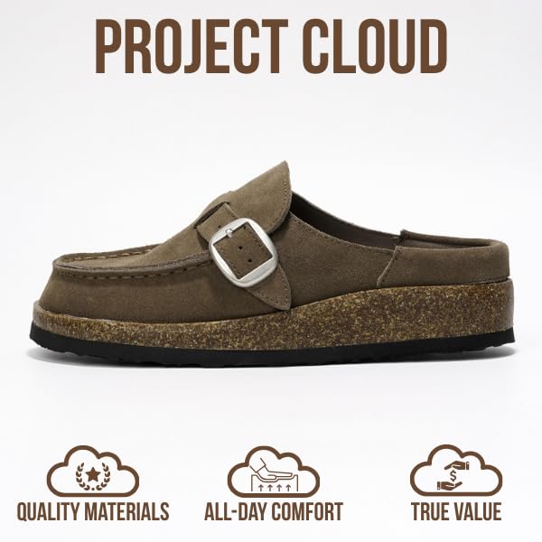 Project Cloud Genuine Leather Moccasin-Style Clogs for Women - Memory Foam and Water Resistant Mules Slip-on - Non-Slip and Durable Clogs Casual Shoes for Women Footwear (Carline, Taupe, 7.5) - Image 3