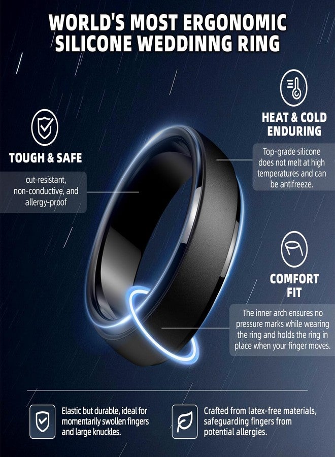 Egnaro Men's Silicone Wedding Rings: Classic Black Style Rubber ring - Hypoallergenic for Gym/Outdoor/Gift(1/4/7 Variety Pack with Half Size), 5.5-6, Silicone, No Gemstone - Image 2