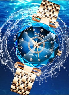 SENO Women's Stainless Steel Waterproof Watch + Rose Gold - Blue  - Image 2
