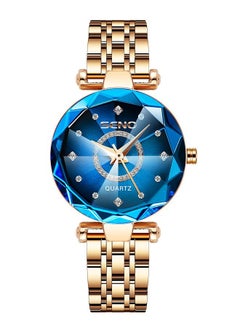 SENO Women's Stainless Steel Waterproof Watch + Rose Gold - Blue  - Image 1