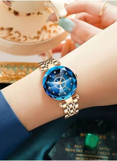 SENO Women's Stainless Steel Waterproof Watch + Rose Gold - Blue  - Image 3
