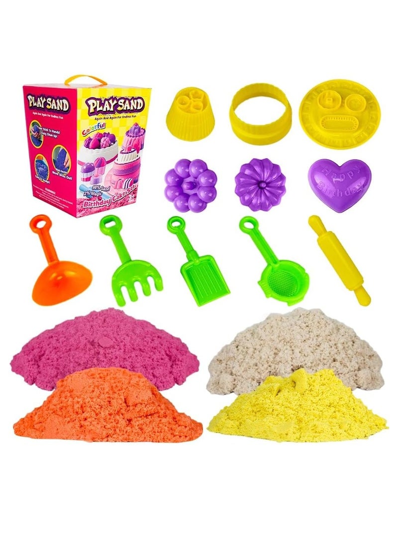 UKR Magical Play Sand Kit – 908g Colorful Sensory Sand Set for Kids with Birthday Cake Mold & Tools – Perfect for Indoor & Outdoor Creative Play - Image 1