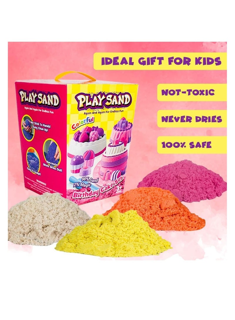 UKR Magical Play Sand Kit – 908g Colorful Sensory Sand Set for Kids with Birthday Cake Mold & Tools – Perfect for Indoor & Outdoor Creative Play - Image 2