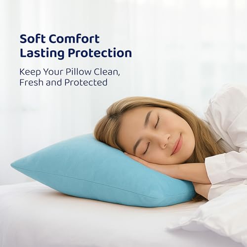 GADDA CO Ultra Soft Waterproof Pillow Protector Covers Pack of 1 with Zipper Closure, Terry Cotton Feel, Dust Mite & Bed Bug Protection, Oil and Spill Resistant, Standard Size 18 x 28 Inch, Blue - Image 5