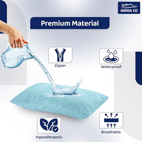 GADDA CO Ultra Soft Waterproof Pillow Protector Covers Pack of 1 with Zipper Closure, Terry Cotton Feel, Dust Mite & Bed Bug Protection, Oil and Spill Resistant, Standard Size 18 x 28 Inch, Blue - Image 2