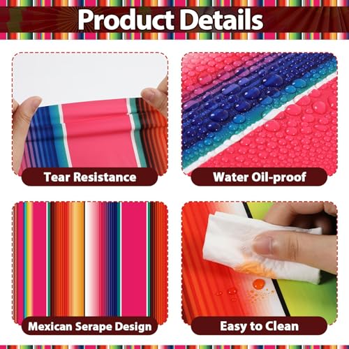 Lonfliness 12 Pack Plastic Mexican Table Runner Disposable Dia De Los Muertos Mexican Serape Runner 14 x 84Inch Colorful Striped Day of The Dead Table Cover for Fiesta Party Taco Party Decor Supplies - Image 3