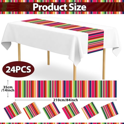 Lonfliness 12 Pack Plastic Mexican Table Runner Disposable Dia De Los Muertos Mexican Serape Runner 14 x 84Inch Colorful Striped Day of The Dead Table Cover for Fiesta Party Taco Party Decor Supplies - Image 2