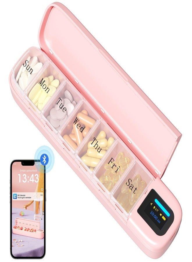 Daviky Automatic Pill Dispenser, Smart Pill Organizer with Alarm, Pill Box 7 Day with APP, Weekly Travel Pill Case, Portable Pill Reminder for Medicines, Supplements and Vitamins (Pink - Image 1