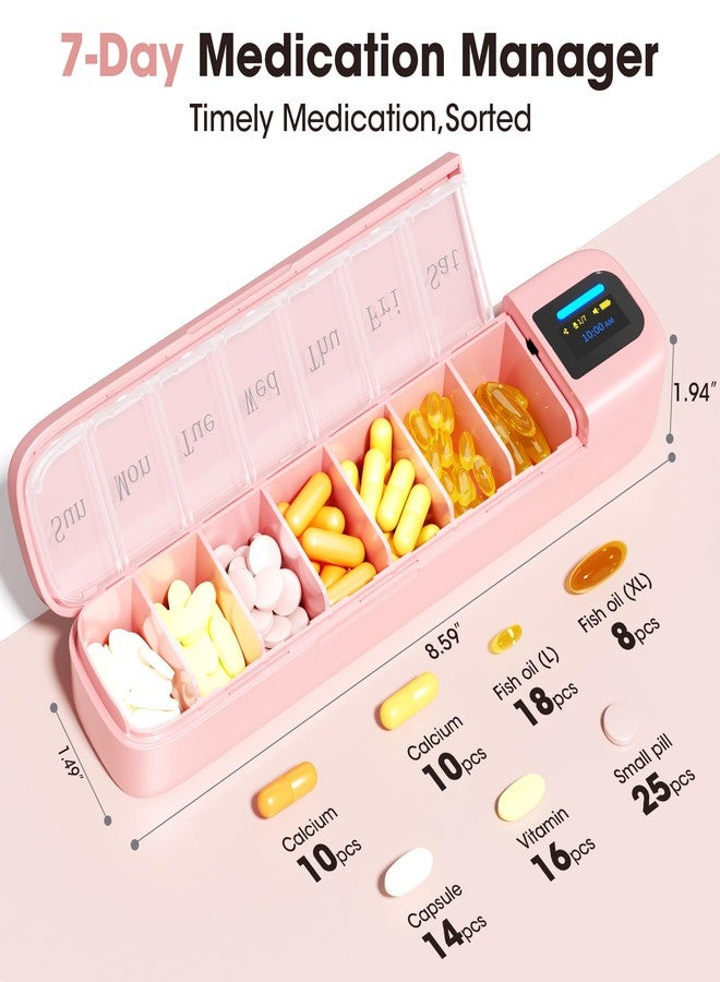 Daviky Automatic Pill Dispenser, Smart Pill Organizer with Alarm, Pill Box 7 Day with APP, Weekly Travel Pill Case, Portable Pill Reminder for Medicines, Supplements and Vitamins (Pink - Image 2