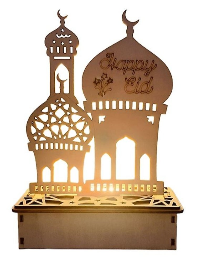 Grneric Happy Eid Wood Mosque Table Lamp Décor 19 X 14cm  - Image 3