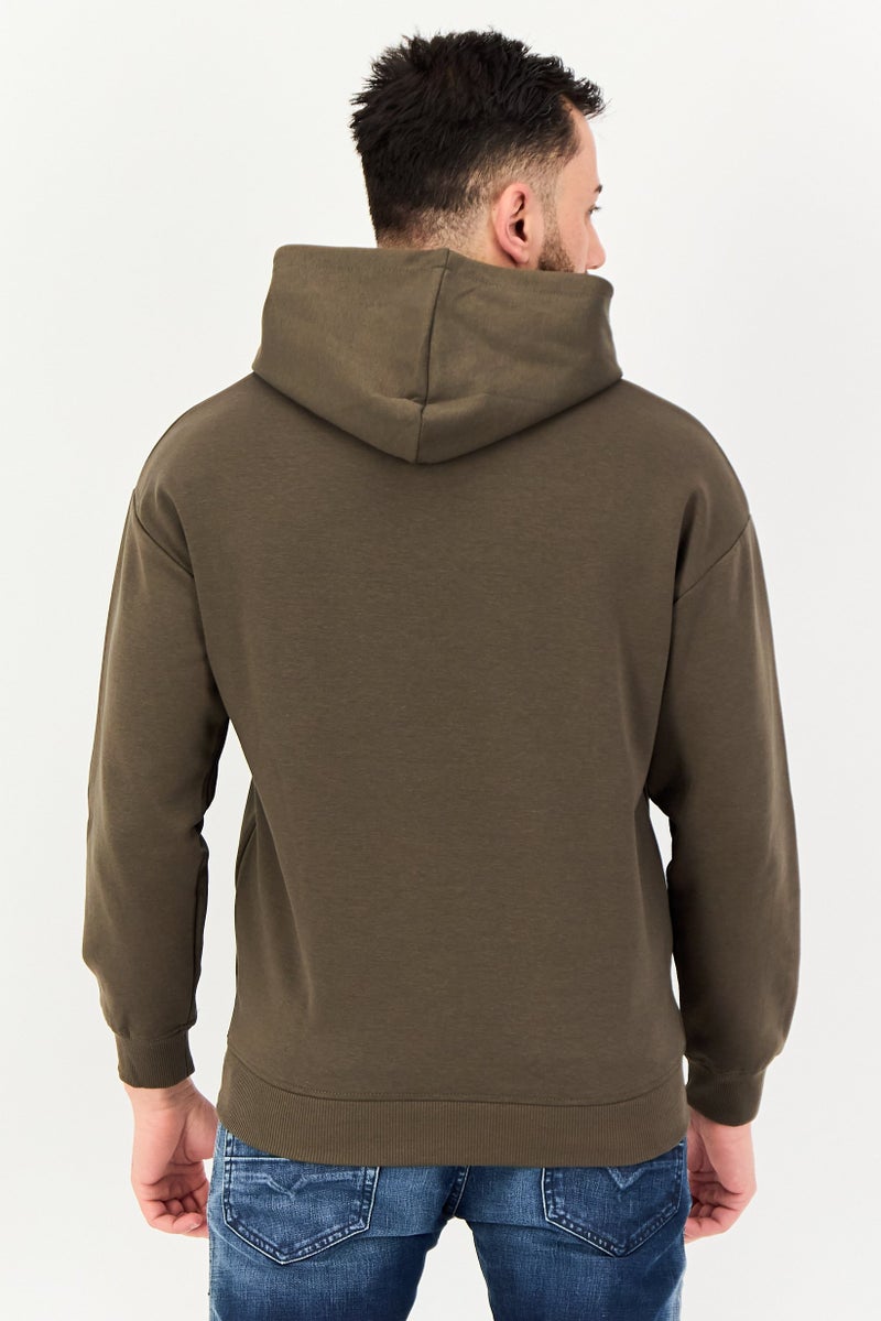 Algspar Men Plain Long Sleeve Hoodie, Olive - Image 3