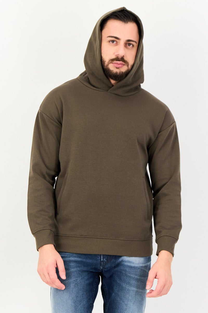 Algspar Men Plain Long Sleeve Hoodie, Olive - Image 1